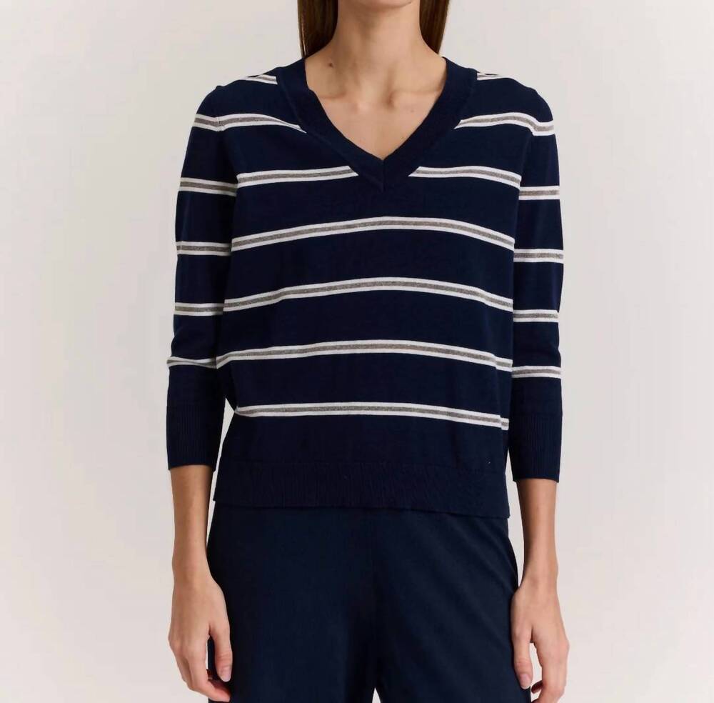 NEW THE H EDITION stella three quarter sleeve stripe sweater in navy combo